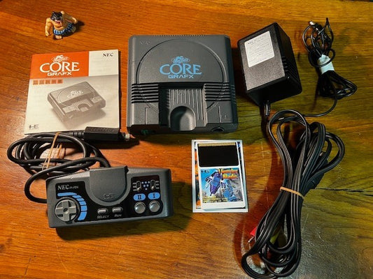 PC ENGINE CORE GRAFX  - THUNDER BLADE - BACKPLATE - MANUAL - CABLES & CONTROLLER
